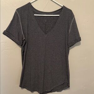 Lululemon Athletica Black and Gray Striped V-Neck Tee